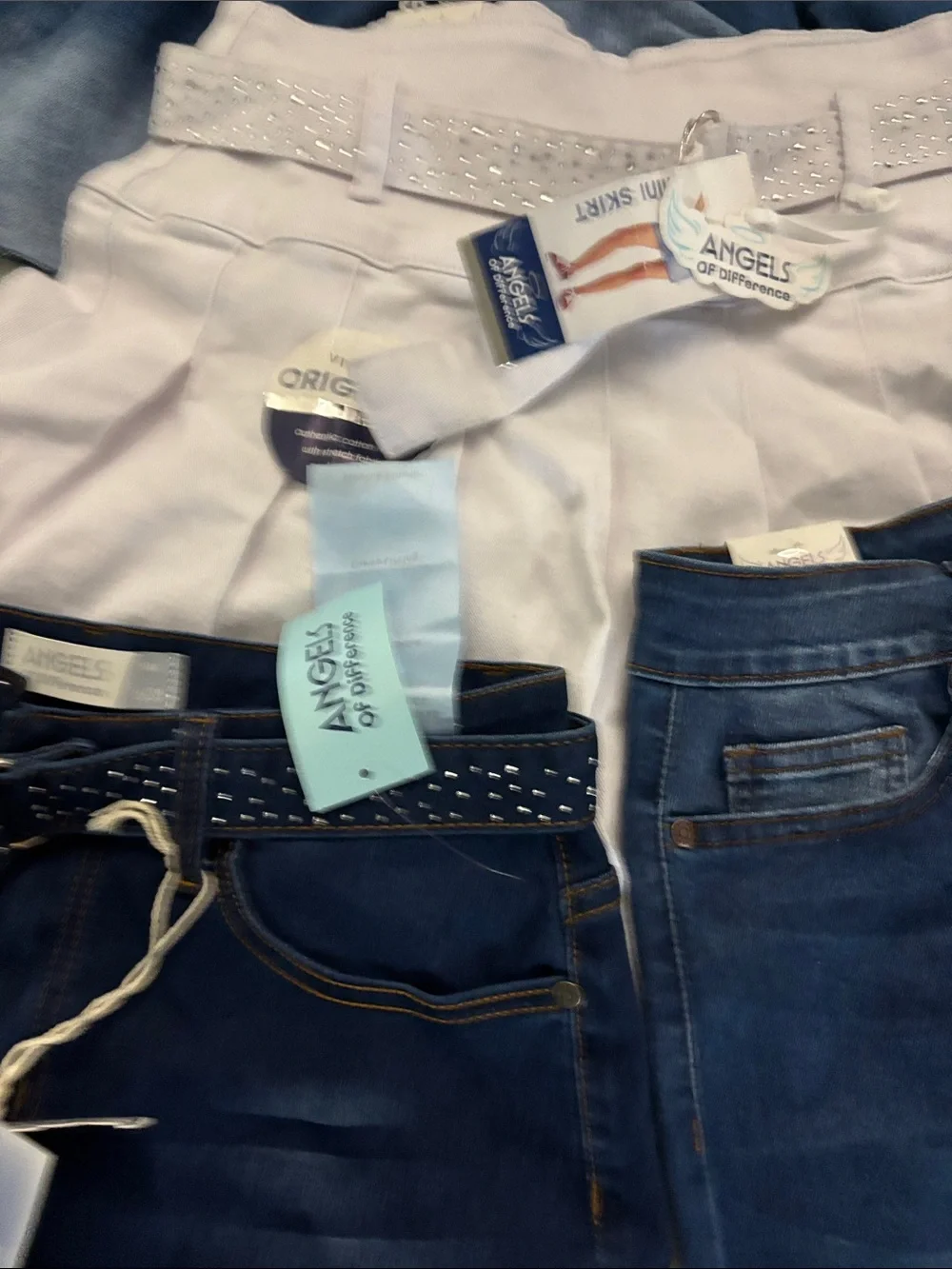 Angels Blue and White Girls Denim & Cotton Skirt and Shorts Set